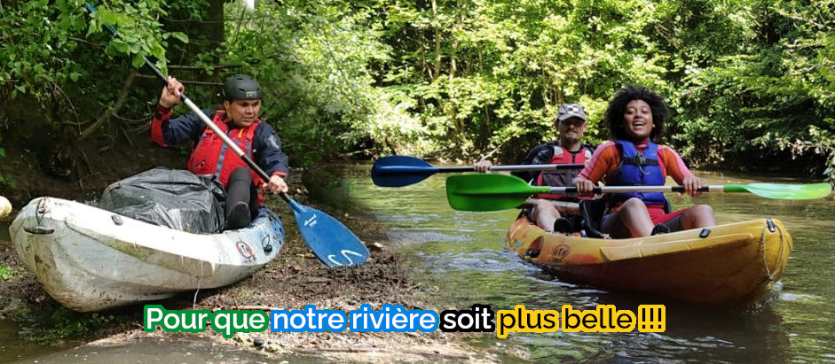 club de kayak nettoyant la rivière